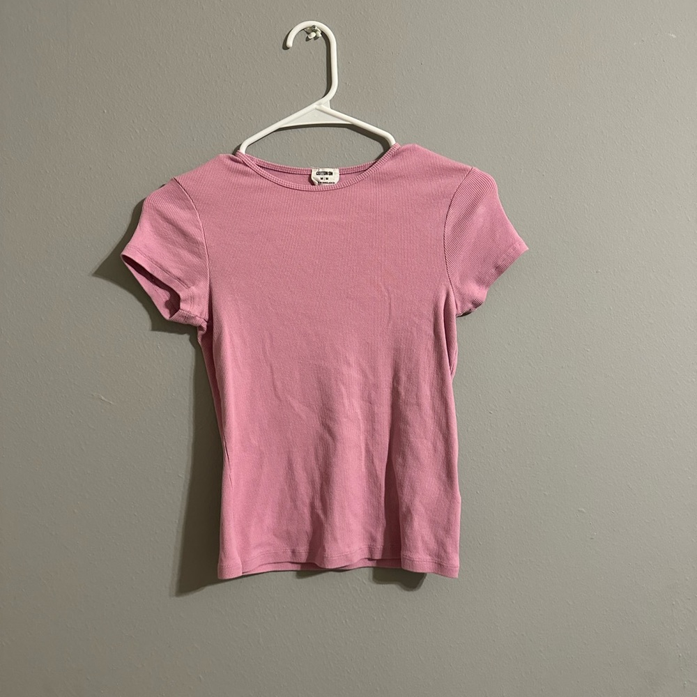 pink ribbed fitted top